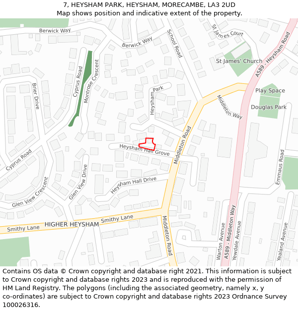 7, HEYSHAM PARK, HEYSHAM, MORECAMBE, LA3 2UD: Location map and indicative extent of plot