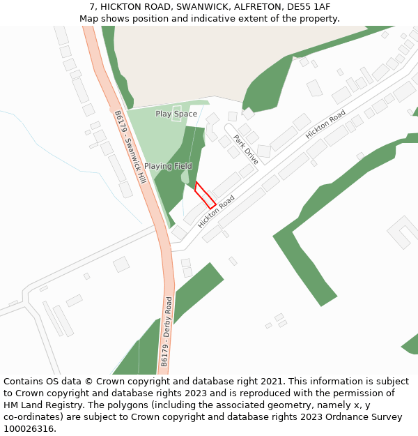 7, HICKTON ROAD, SWANWICK, ALFRETON, DE55 1AF: Location map and indicative extent of plot
