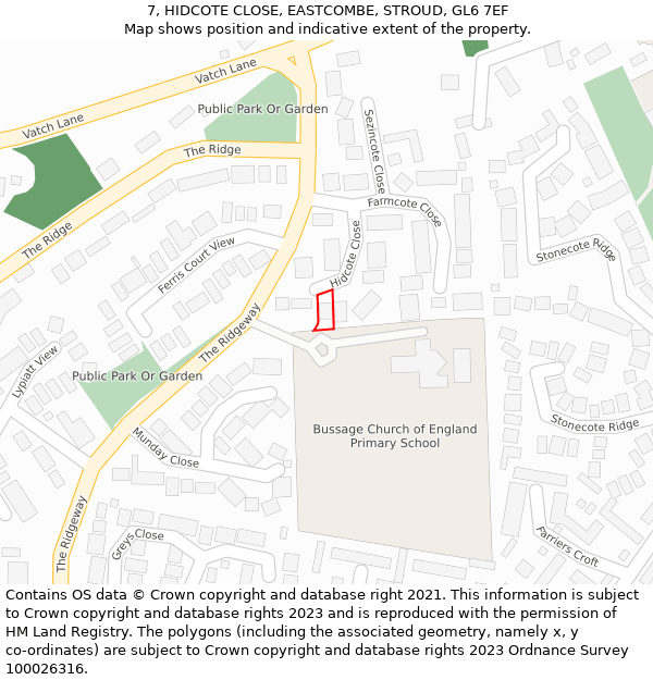 7, HIDCOTE CLOSE, EASTCOMBE, STROUD, GL6 7EF: Location map and indicative extent of plot