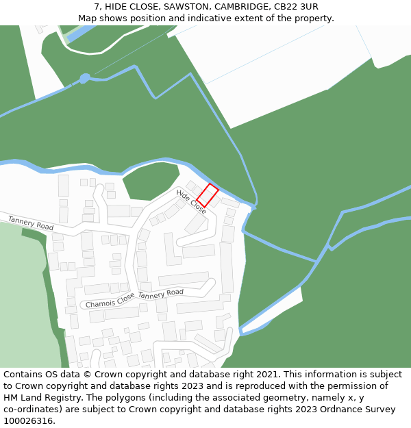 7, HIDE CLOSE, SAWSTON, CAMBRIDGE, CB22 3UR: Location map and indicative extent of plot