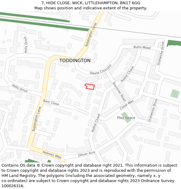 7, HIDE CLOSE, WICK, LITTLEHAMPTON, BN17 6GG: Location map and indicative extent of plot