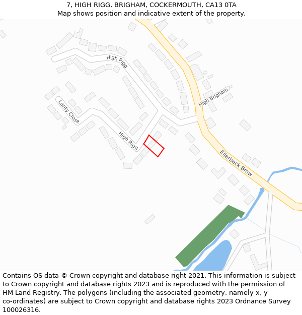 7, HIGH RIGG, BRIGHAM, COCKERMOUTH, CA13 0TA: Location map and indicative extent of plot