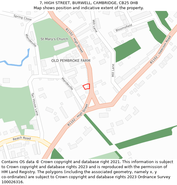 7, HIGH STREET, BURWELL, CAMBRIDGE, CB25 0HB: Location map and indicative extent of plot