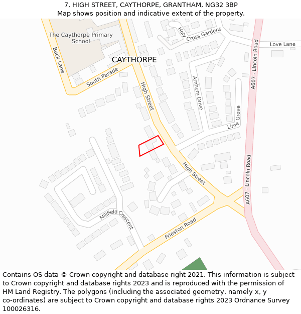 7, HIGH STREET, CAYTHORPE, GRANTHAM, NG32 3BP: Location map and indicative extent of plot