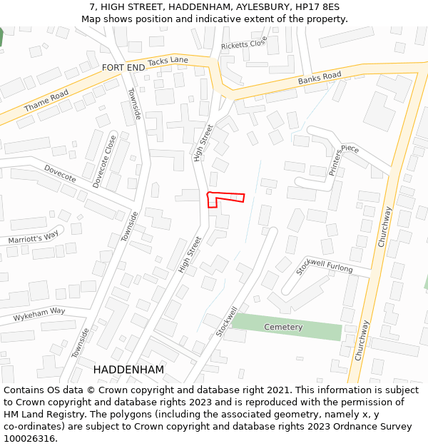 7, HIGH STREET, HADDENHAM, AYLESBURY, HP17 8ES: Location map and indicative extent of plot