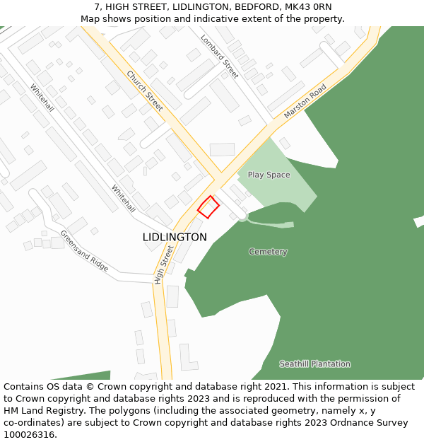 7, HIGH STREET, LIDLINGTON, BEDFORD, MK43 0RN: Location map and indicative extent of plot