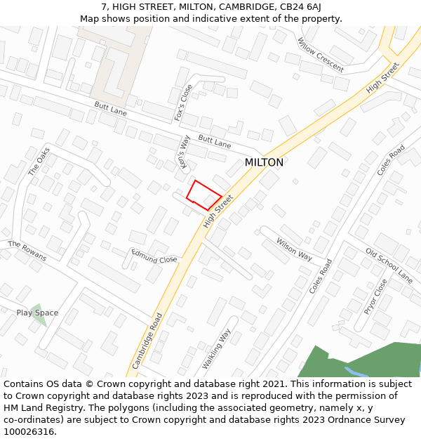 7, HIGH STREET, MILTON, CAMBRIDGE, CB24 6AJ: Location map and indicative extent of plot