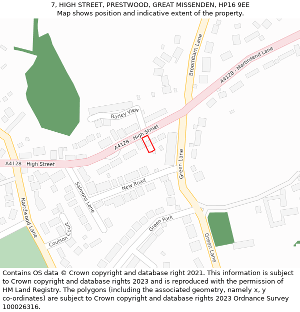 7, HIGH STREET, PRESTWOOD, GREAT MISSENDEN, HP16 9EE: Location map and indicative extent of plot