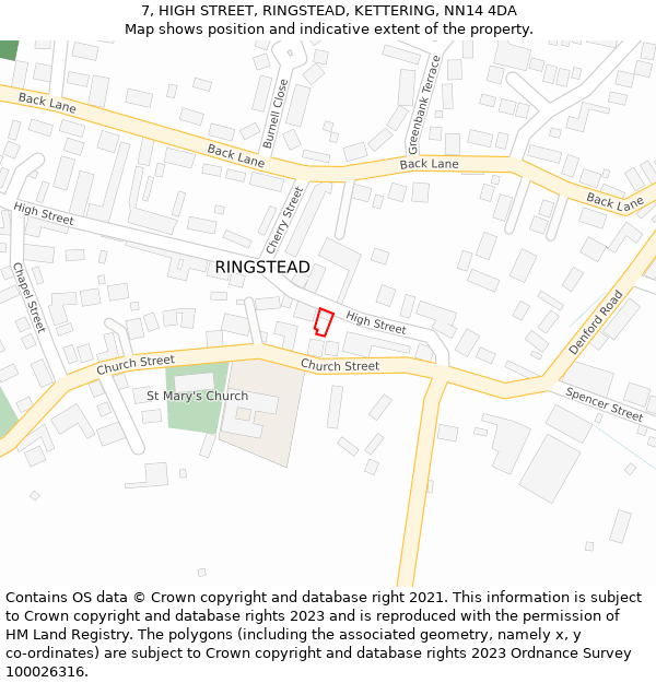 7, HIGH STREET, RINGSTEAD, KETTERING, NN14 4DA: Location map and indicative extent of plot