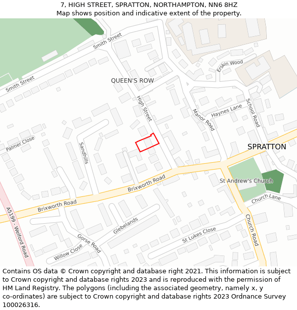 7, HIGH STREET, SPRATTON, NORTHAMPTON, NN6 8HZ: Location map and indicative extent of plot
