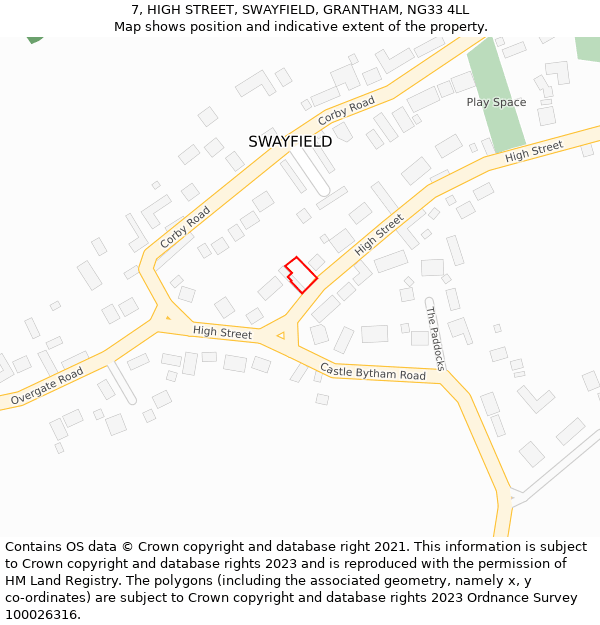 7, HIGH STREET, SWAYFIELD, GRANTHAM, NG33 4LL: Location map and indicative extent of plot