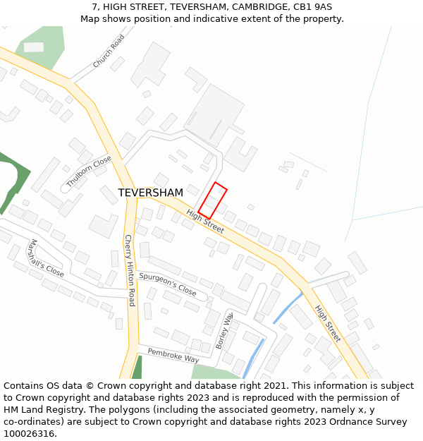 7, HIGH STREET, TEVERSHAM, CAMBRIDGE, CB1 9AS: Location map and indicative extent of plot