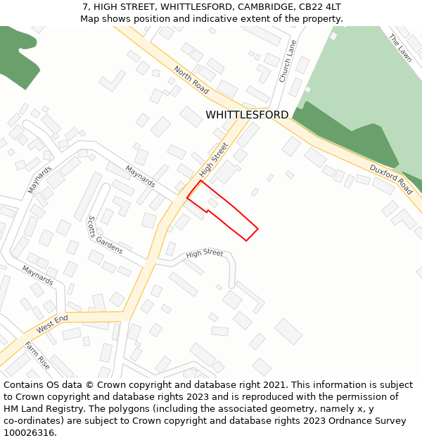 7, HIGH STREET, WHITTLESFORD, CAMBRIDGE, CB22 4LT: Location map and indicative extent of plot