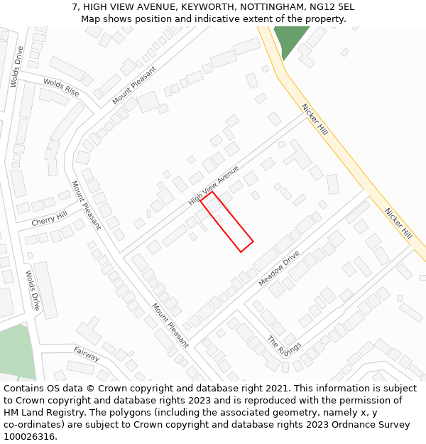 7, HIGH VIEW AVENUE, KEYWORTH, NOTTINGHAM, NG12 5EL: Location map and indicative extent of plot