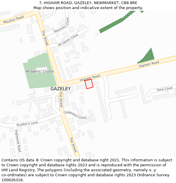 7, HIGHAM ROAD, GAZELEY, NEWMARKET, CB8 8RE: Location map and indicative extent of plot