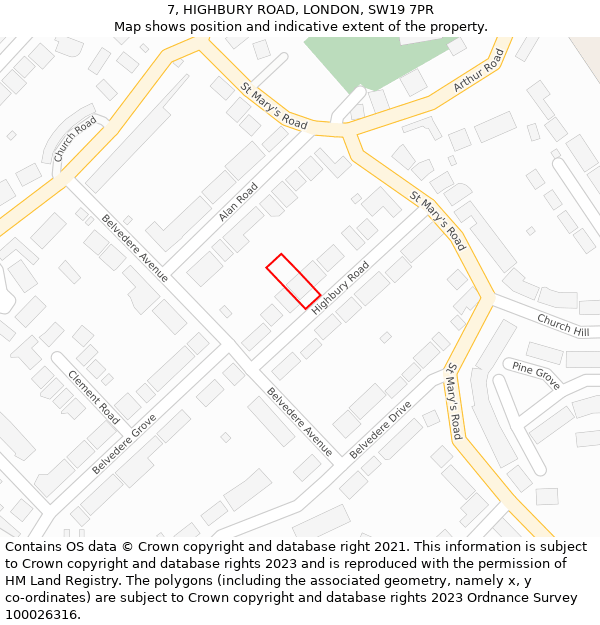 7, HIGHBURY ROAD, LONDON, SW19 7PR: Location map and indicative extent of plot