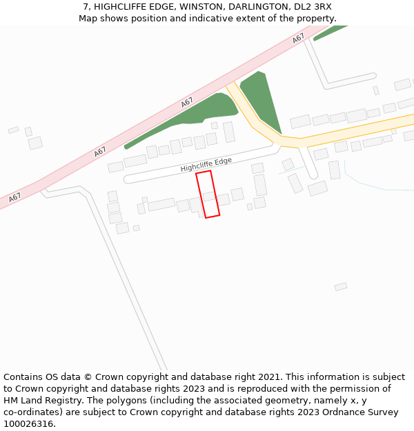 7, HIGHCLIFFE EDGE, WINSTON, DARLINGTON, DL2 3RX: Location map and indicative extent of plot