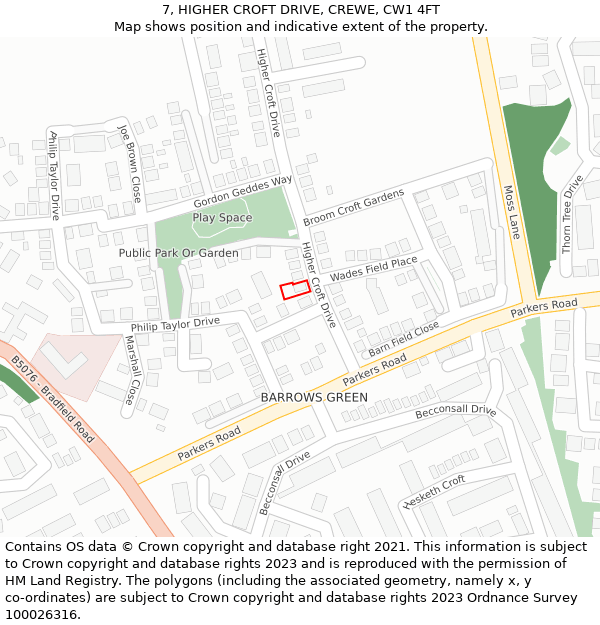 7, HIGHER CROFT DRIVE, CREWE, CW1 4FT: Location map and indicative extent of plot