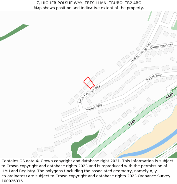 7, HIGHER POLSUE WAY, TRESILLIAN, TRURO, TR2 4BG: Location map and indicative extent of plot