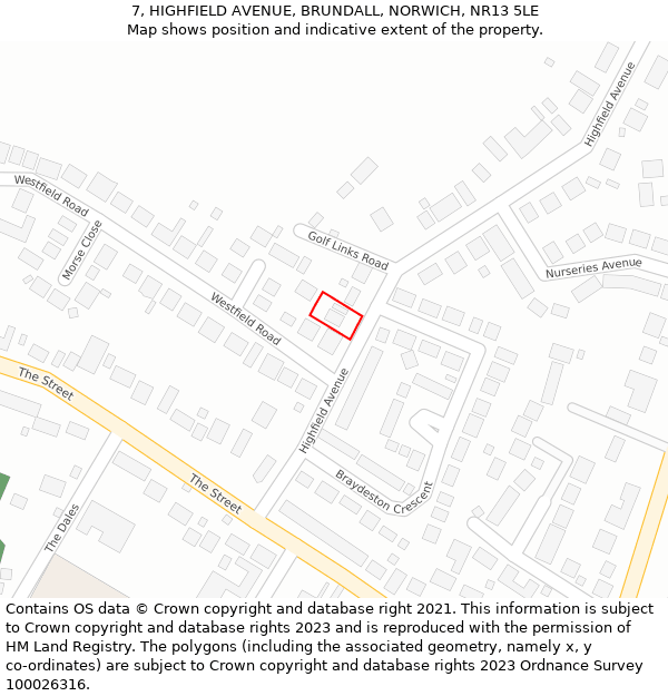 7, HIGHFIELD AVENUE, BRUNDALL, NORWICH, NR13 5LE: Location map and indicative extent of plot