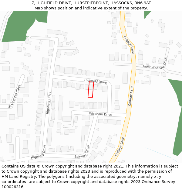 7, HIGHFIELD DRIVE, HURSTPIERPOINT, HASSOCKS, BN6 9AT: Location map and indicative extent of plot