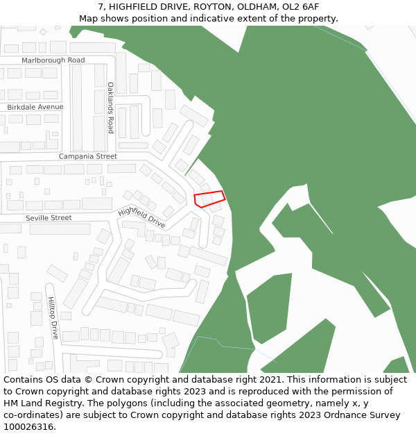 7, HIGHFIELD DRIVE, ROYTON, OLDHAM, OL2 6AF: Location map and indicative extent of plot