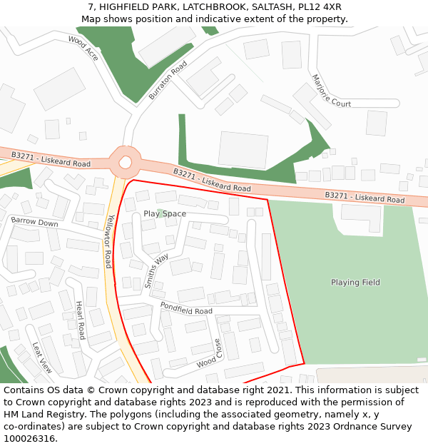 7, HIGHFIELD PARK, LATCHBROOK, SALTASH, PL12 4XR: Location map and indicative extent of plot