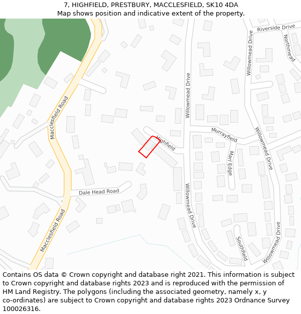 7, HIGHFIELD, PRESTBURY, MACCLESFIELD, SK10 4DA: Location map and indicative extent of plot