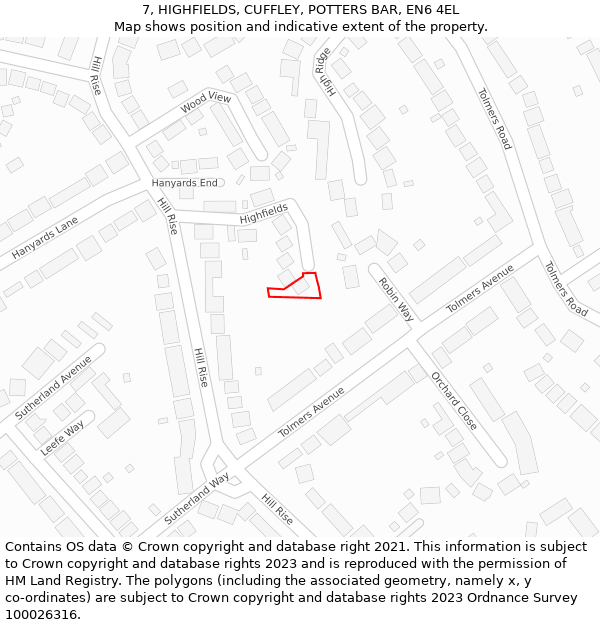 7, HIGHFIELDS, CUFFLEY, POTTERS BAR, EN6 4EL: Location map and indicative extent of plot