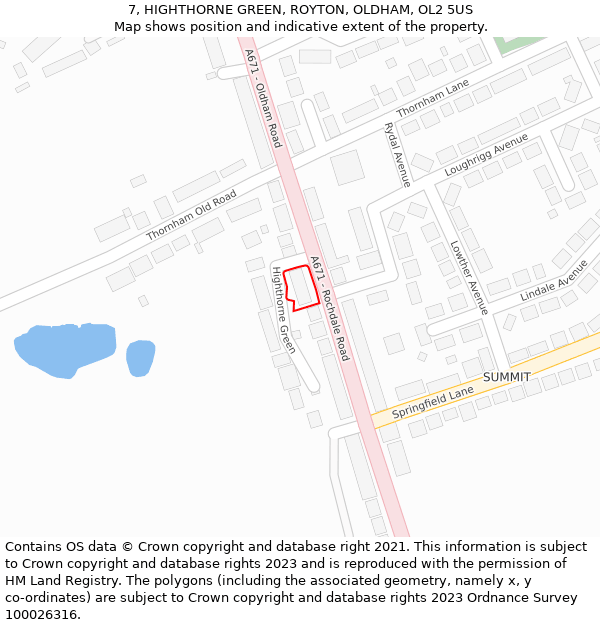 7, HIGHTHORNE GREEN, ROYTON, OLDHAM, OL2 5US: Location map and indicative extent of plot