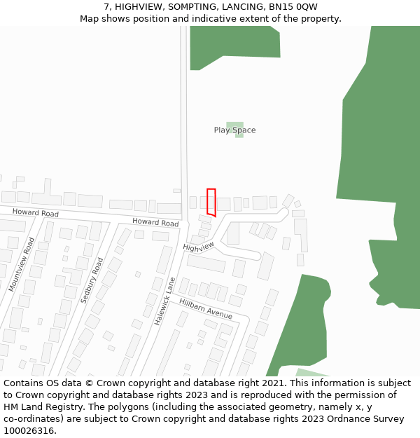 7, HIGHVIEW, SOMPTING, LANCING, BN15 0QW: Location map and indicative extent of plot