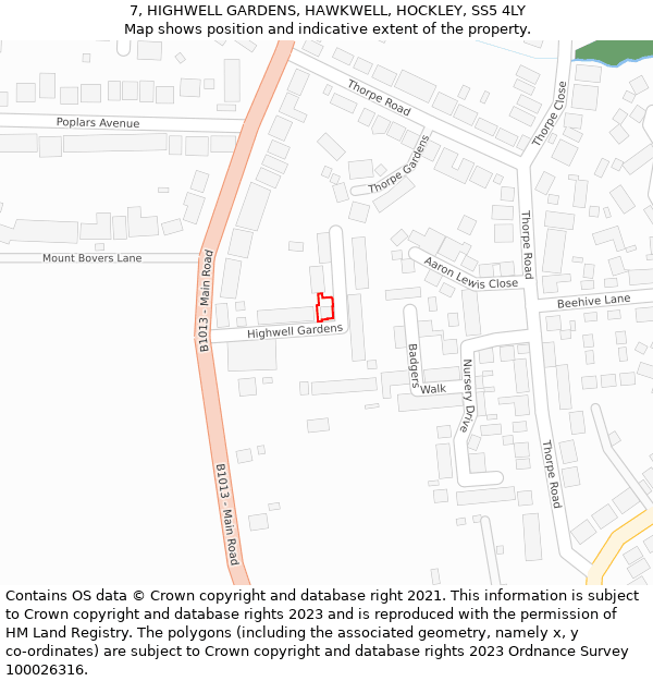 7, HIGHWELL GARDENS, HAWKWELL, HOCKLEY, SS5 4LY: Location map and indicative extent of plot