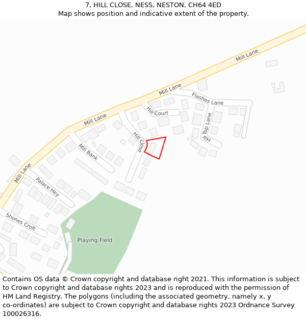 7, HILL CLOSE, NESS, NESTON, CH64 4ED: Location map and indicative extent of plot