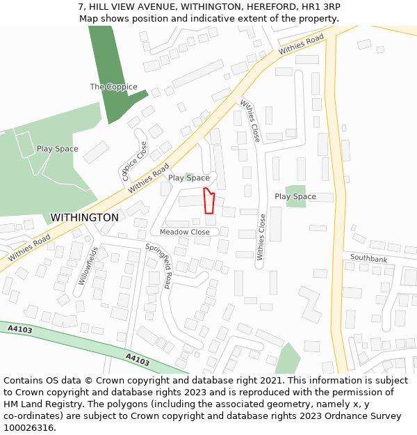 7, HILL VIEW AVENUE, WITHINGTON, HEREFORD, HR1 3RP: Location map and indicative extent of plot