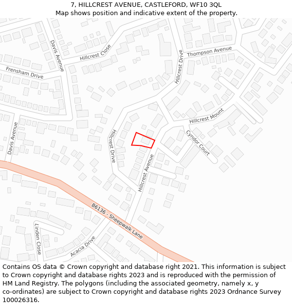 7, HILLCREST AVENUE, CASTLEFORD, WF10 3QL: Location map and indicative extent of plot