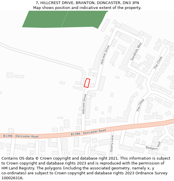 7, HILLCREST DRIVE, BRANTON, DONCASTER, DN3 3FN: Location map and indicative extent of plot