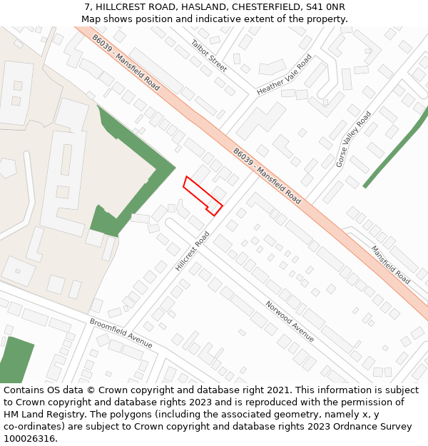 7, HILLCREST ROAD, HASLAND, CHESTERFIELD, S41 0NR: Location map and indicative extent of plot