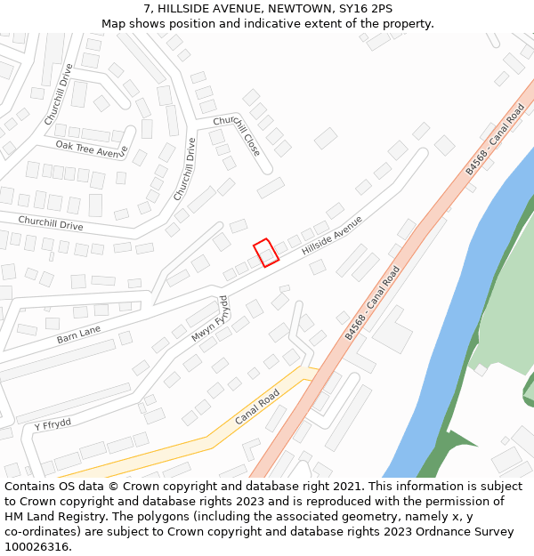 7, HILLSIDE AVENUE, NEWTOWN, SY16 2PS: Location map and indicative extent of plot