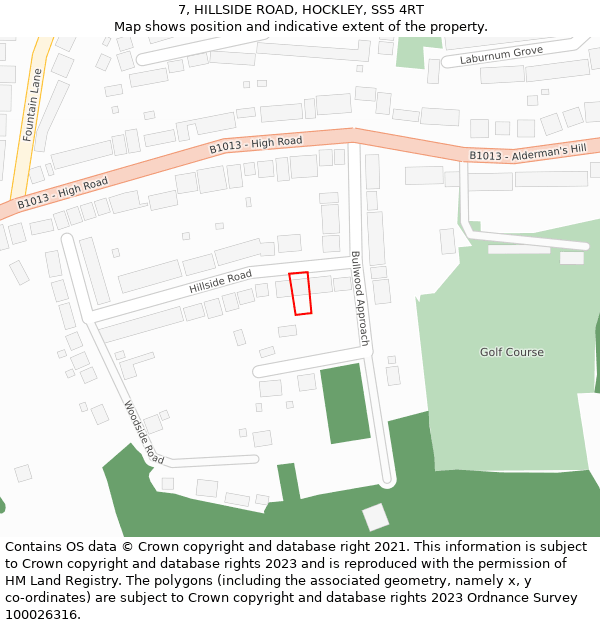 7, HILLSIDE ROAD, HOCKLEY, SS5 4RT: Location map and indicative extent of plot