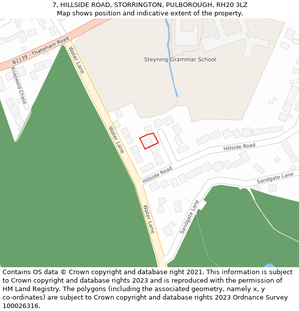 7, HILLSIDE ROAD, STORRINGTON, PULBOROUGH, RH20 3LZ: Location map and indicative extent of plot