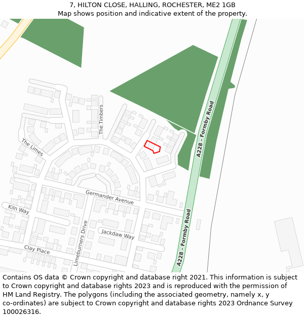 7, HILTON CLOSE, HALLING, ROCHESTER, ME2 1GB: Location map and indicative extent of plot