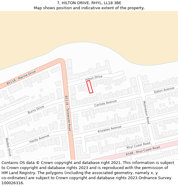 7, HILTON DRIVE, RHYL, LL18 3BE: Location map and indicative extent of plot