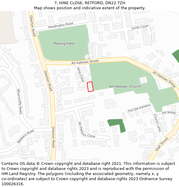 7, HINE CLOSE, RETFORD, DN22 7ZH: Location map and indicative extent of plot