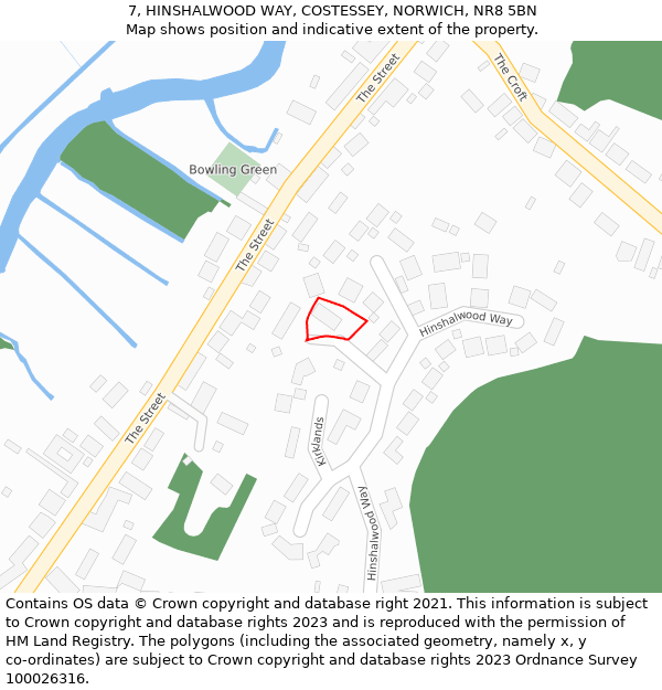 7, HINSHALWOOD WAY, COSTESSEY, NORWICH, NR8 5BN: Location map and indicative extent of plot