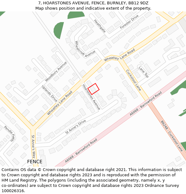 7, HOARSTONES AVENUE, FENCE, BURNLEY, BB12 9DZ: Location map and indicative extent of plot