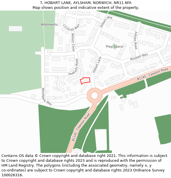 7, HOBART LANE, AYLSHAM, NORWICH, NR11 6FA: Location map and indicative extent of plot