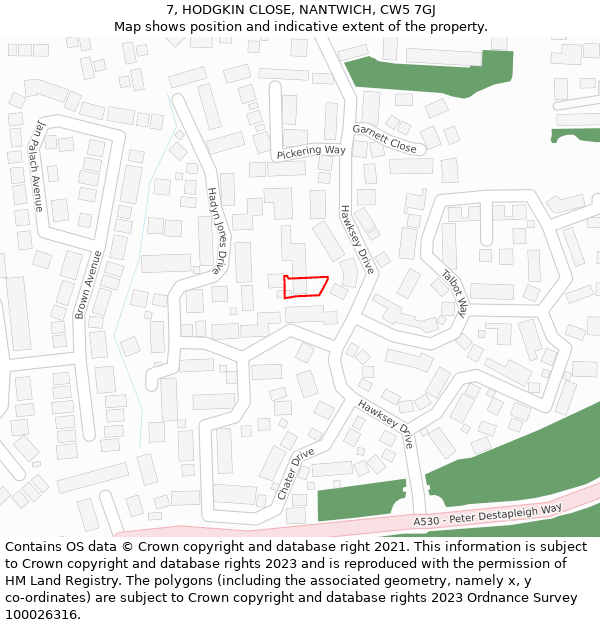 7, HODGKIN CLOSE, NANTWICH, CW5 7GJ: Location map and indicative extent of plot