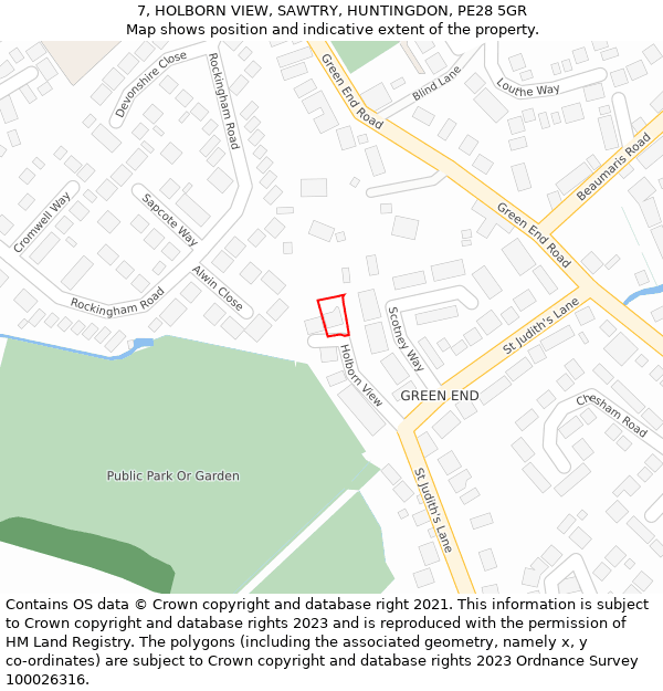 7, HOLBORN VIEW, SAWTRY, HUNTINGDON, PE28 5GR: Location map and indicative extent of plot