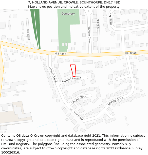 7, HOLLAND AVENUE, CROWLE, SCUNTHORPE, DN17 4BD: Location map and indicative extent of plot