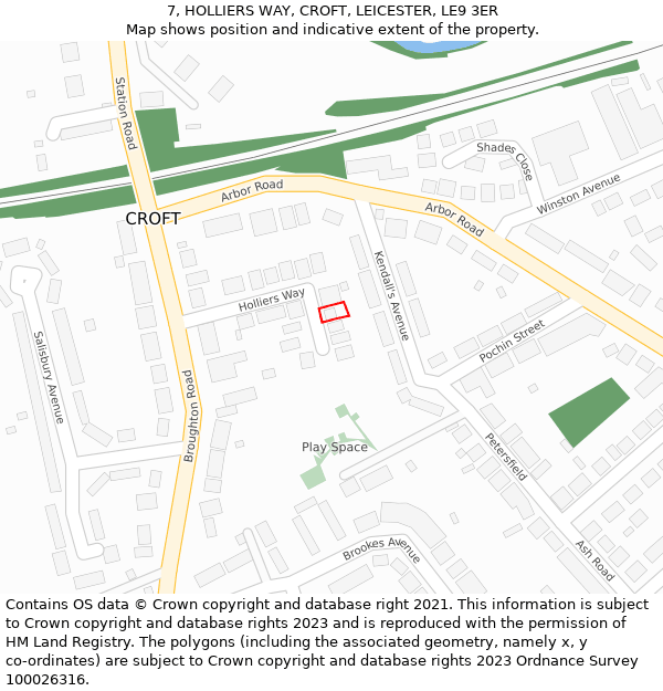 7, HOLLIERS WAY, CROFT, LEICESTER, LE9 3ER: Location map and indicative extent of plot